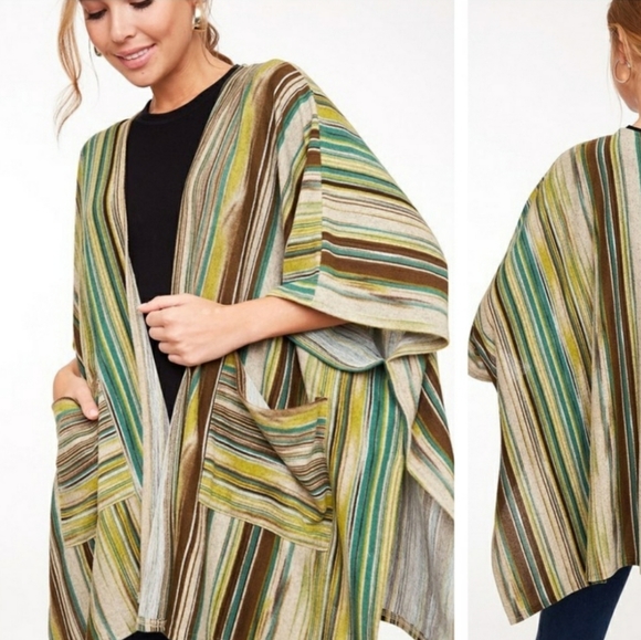 LLove striped color block knit cardigan green S - Picture 1 of 3